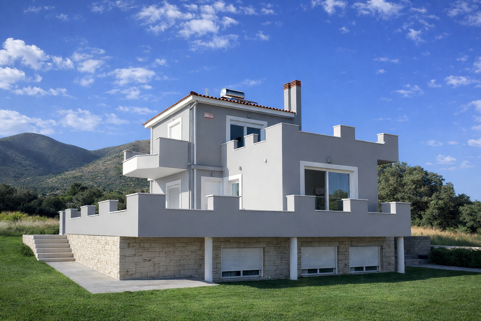 Ενεργειακά κουφώματα αλουμινίου Europa Hybrid σε νέα οικία στα Πλακάκια Ερέτριας