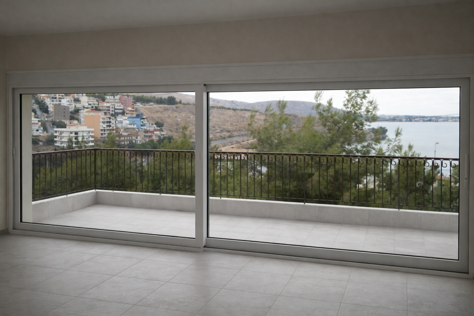 Ενεργειακά κουφώματα αλουμινίου σε διαμέρισμα στην Αγία Μαρίνα Χαλκίδας με θέα Ευβοϊκό Κόλπο