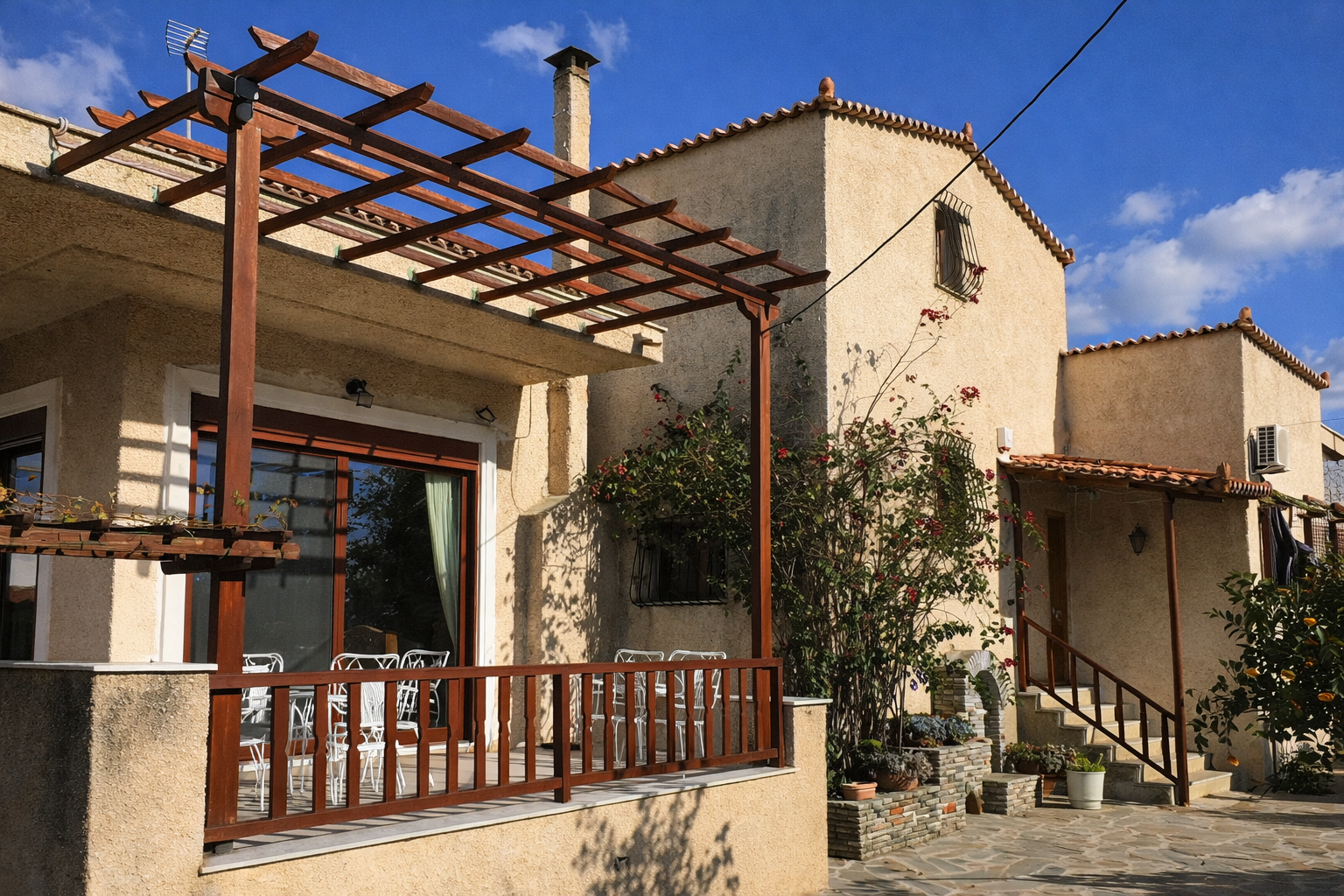 Νέα Ενεργειακά κουφώματα αλουμινίου σε απόχρωση ξύλου Καρυδιά παραδοσιακή κατοικία στην Αμάρυνθο