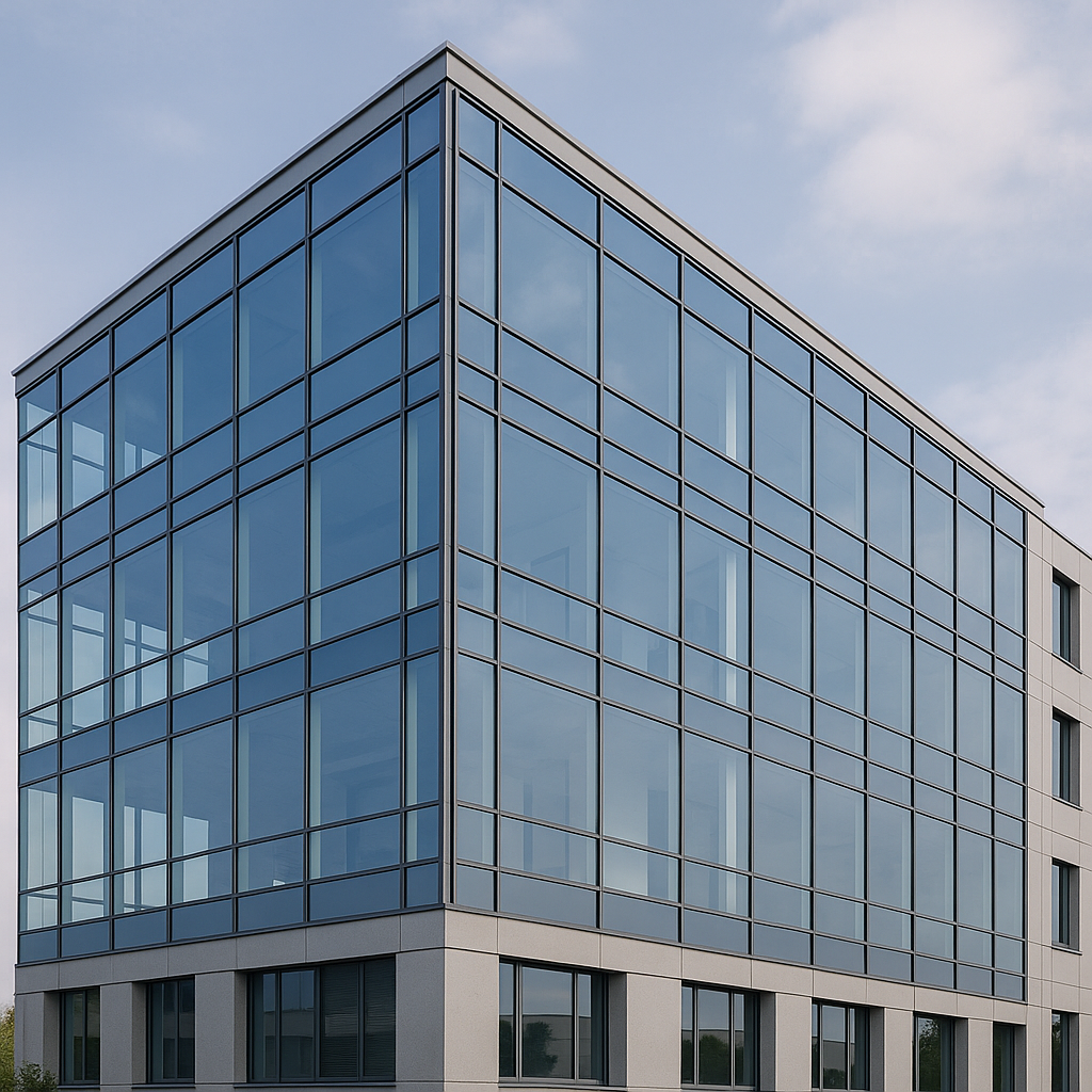 Κτίριο με αλουμινένια κουφώματα υαλοπέτασμα mparolas aluminium systems