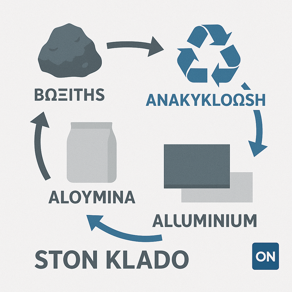 Σχηματική παράσταση του κλάδου (ροή από βωξίτη έως τελικό προϊόν και ανακύκλωση) - mparolas aluminium systems (1)